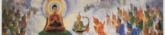 Scene depicting the preaching of Abhidhamma to the Devas.